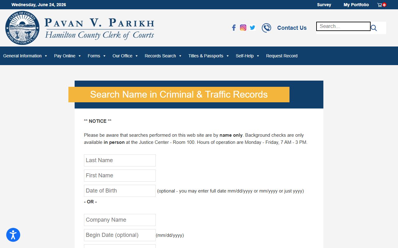 Hamilton County court records after arrest criminal and traffic name search page