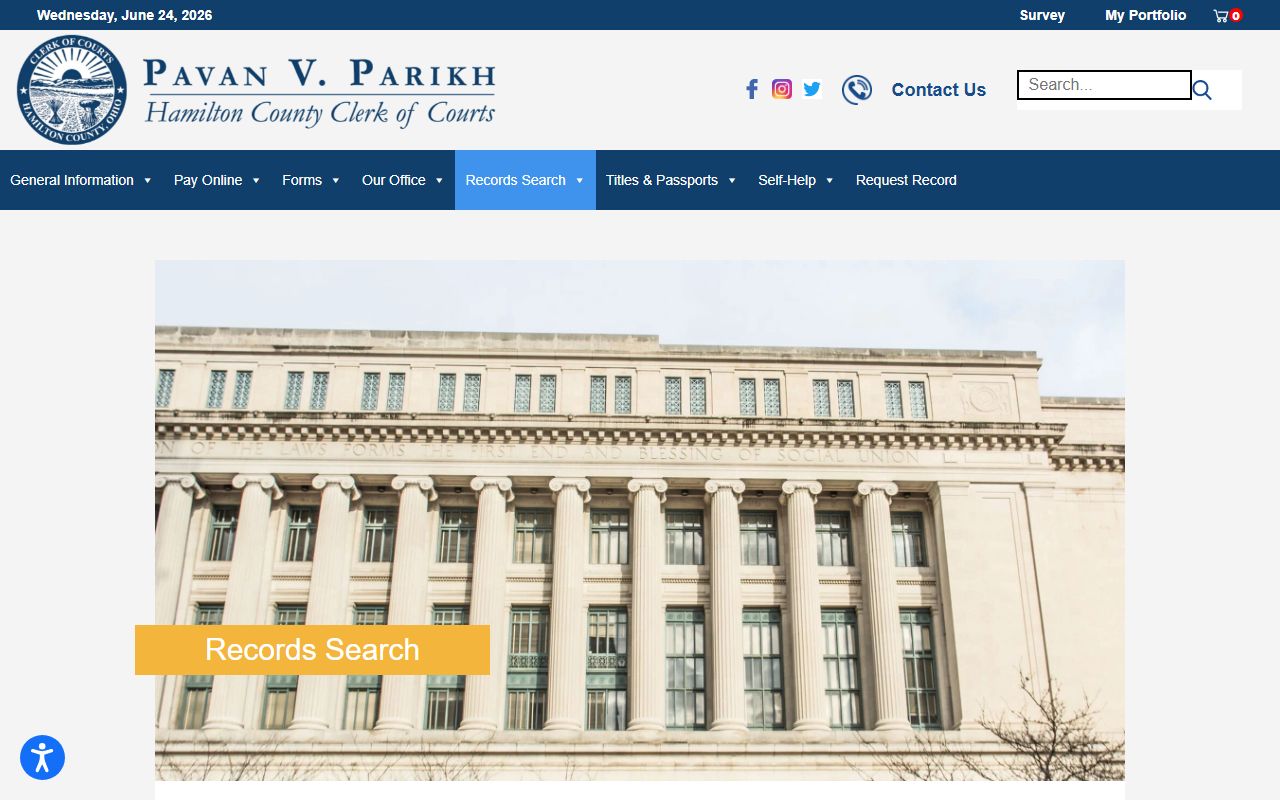 Hamilton County court records after arrest Clerk records search menu