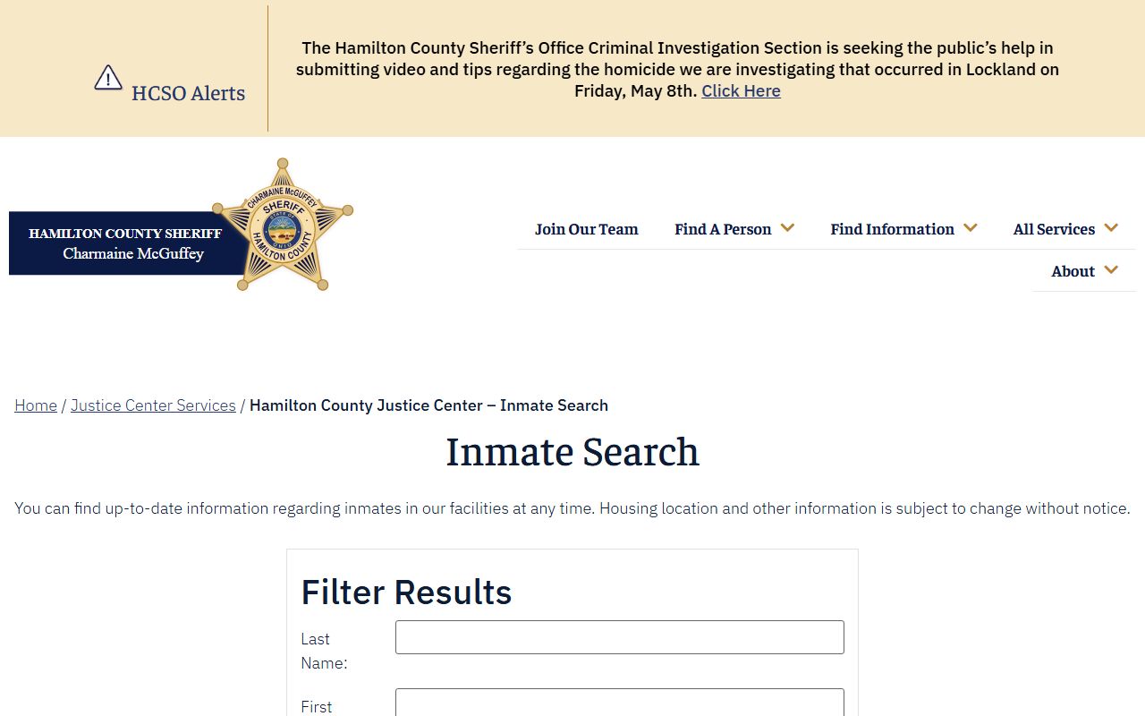 Hamilton County inmate search roster form for current jail custody