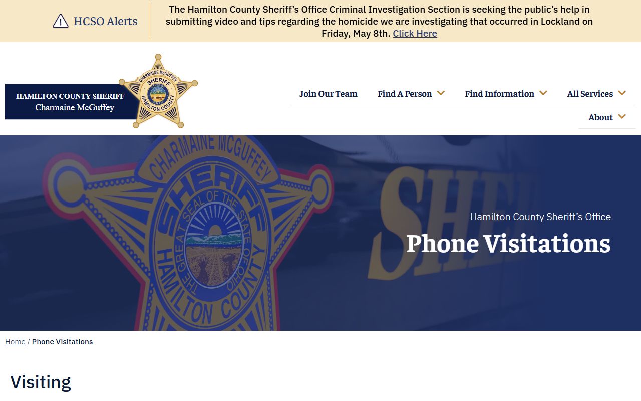 Hamilton County Justice Center visitation schedule and HomeWAV rules