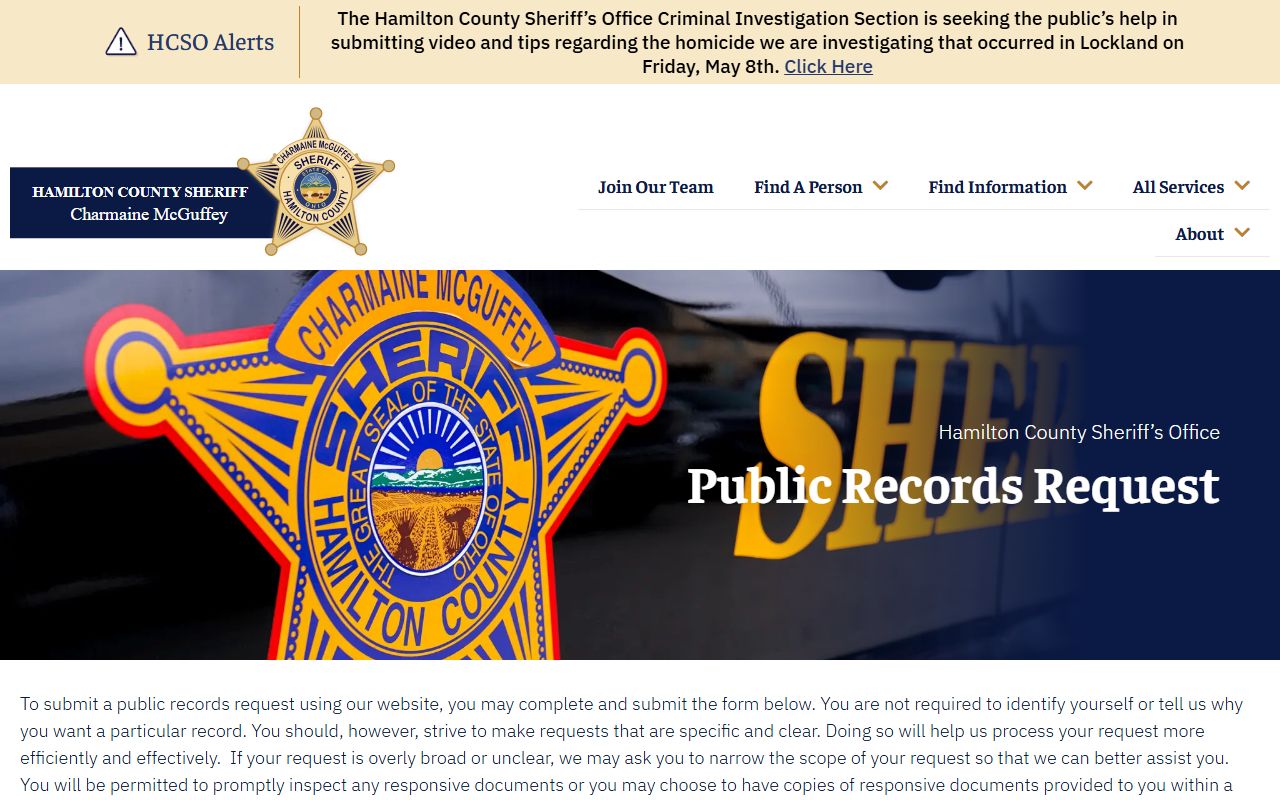 Hamilton County jail records public records request form